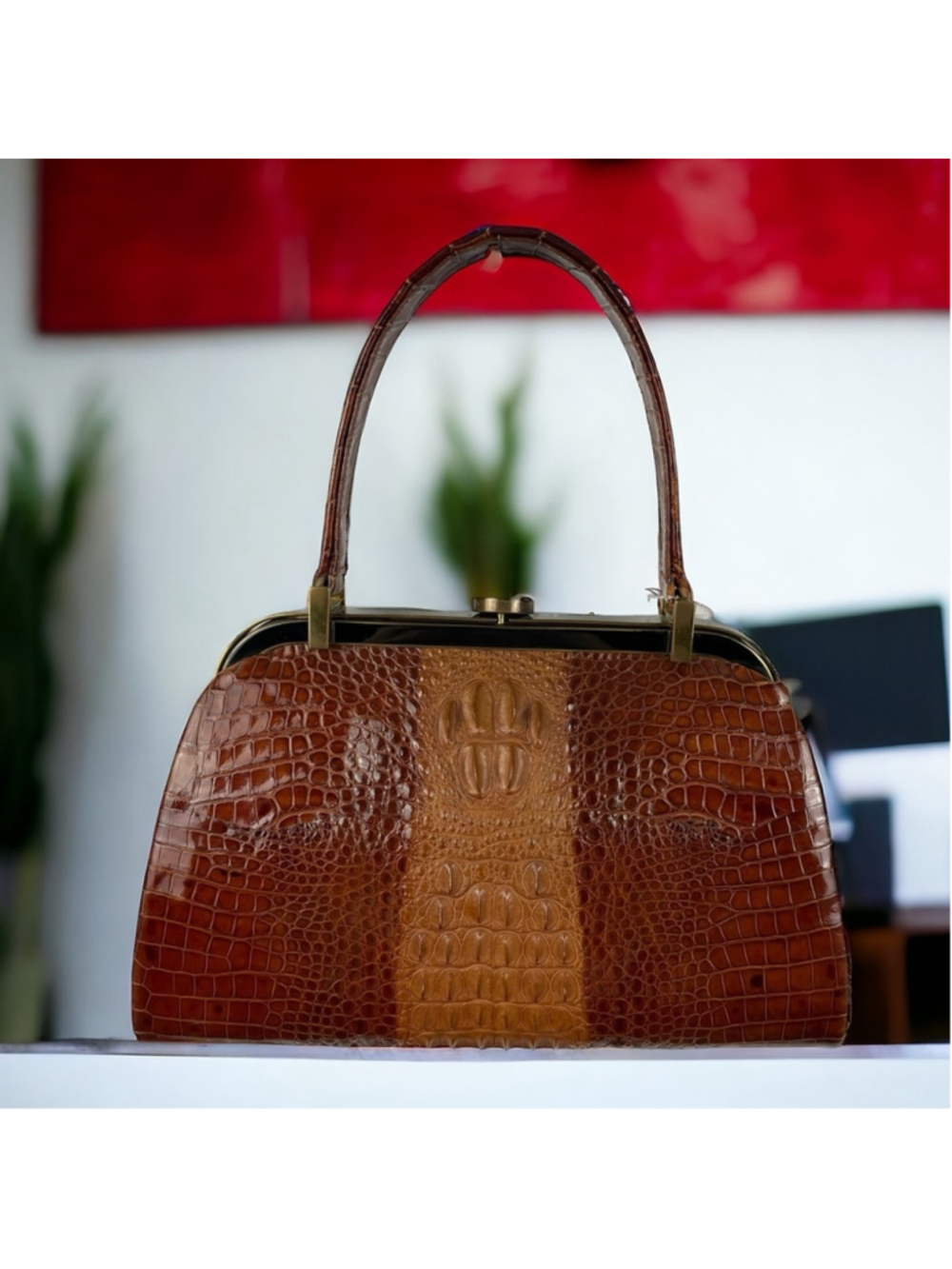 Genuine Crocodile Leather Hornback Skin Top Handle Bag (VTG)